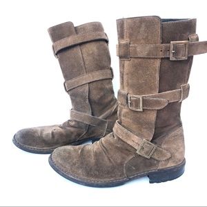 FIORENTINI & BAKER  moto biker BOOTS 38 8 8.5 tan suede leather